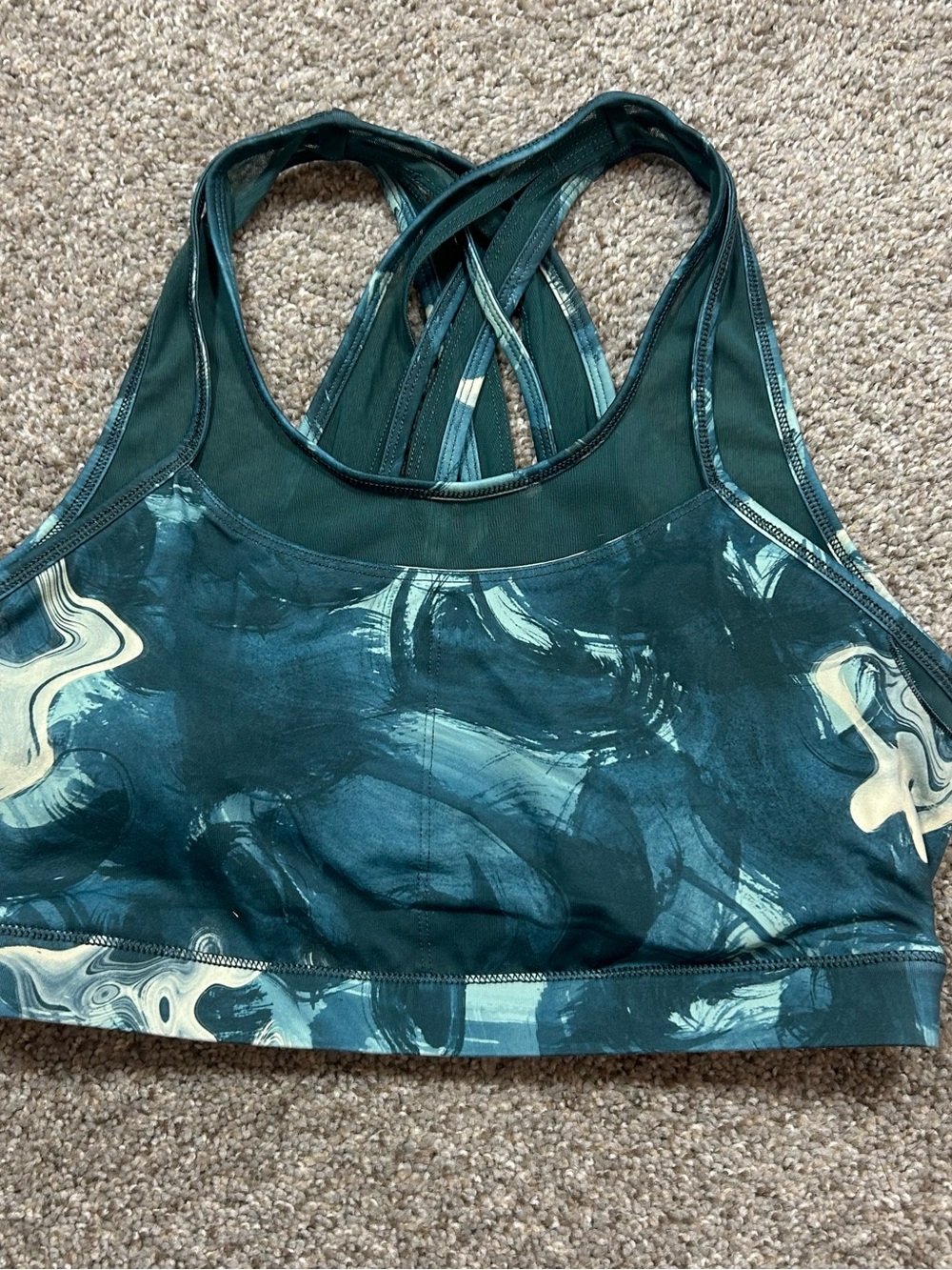 Women’s Teal Marble Sports Bra - Comfortable Support